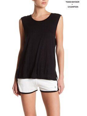 TODD SNYDER + CHAMPION WOMEN NWT BLACK MUSCLE TEE. MADE IN CANADA. SIZE L